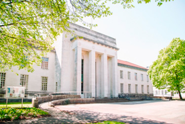 Exterior of the art deco building, the temple of peace in Cardiff on a sunny day